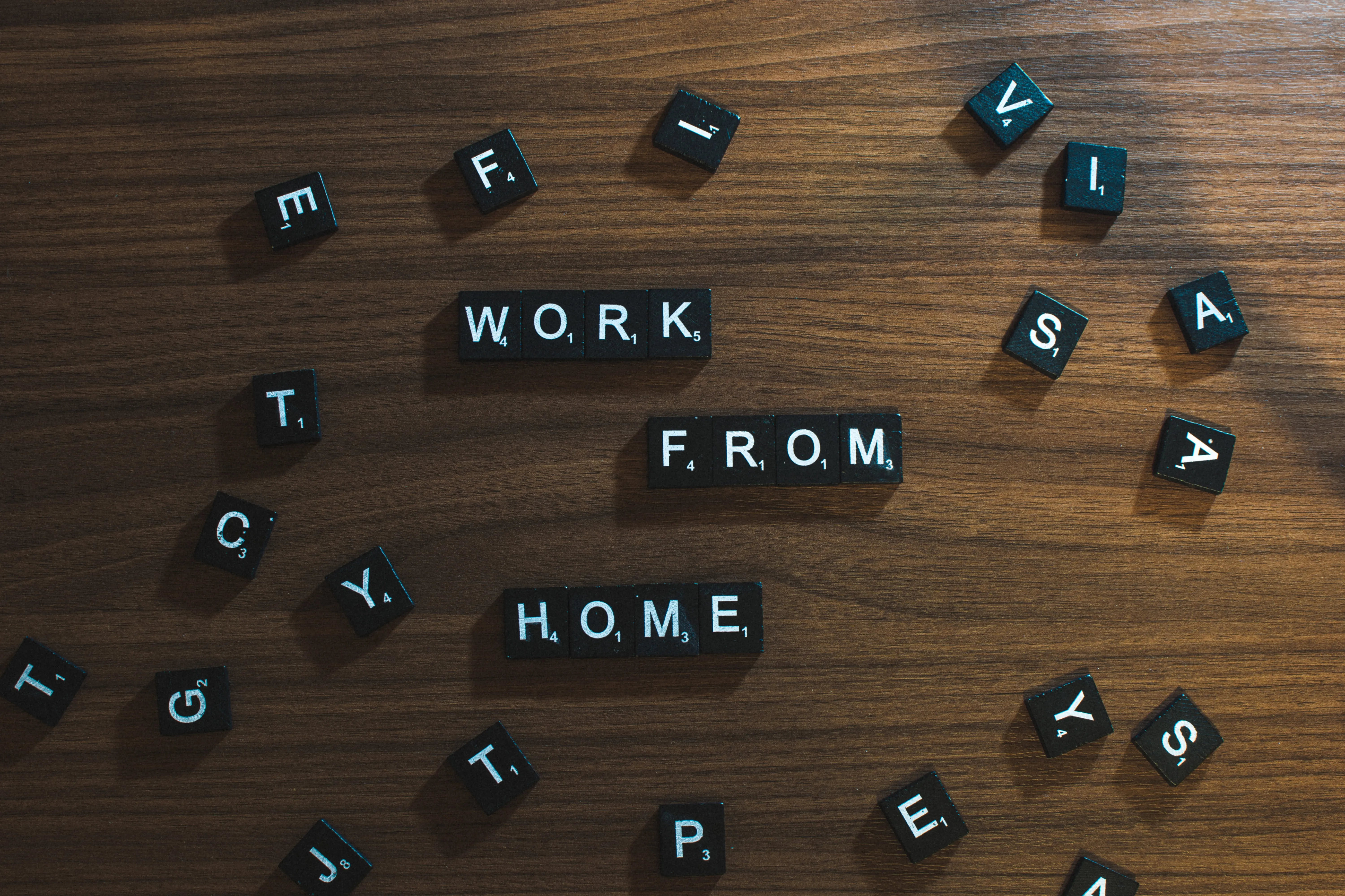 Scrabble pieces forming the words "Work from Home"