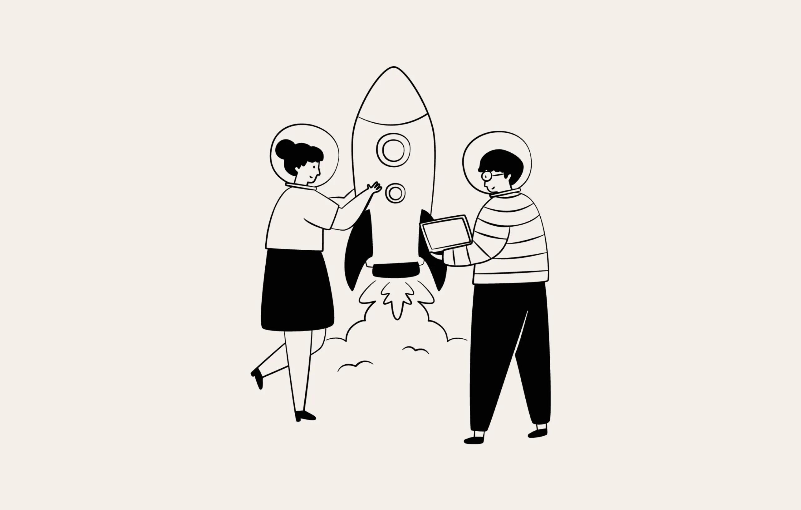 Two persons work together to launch a robot