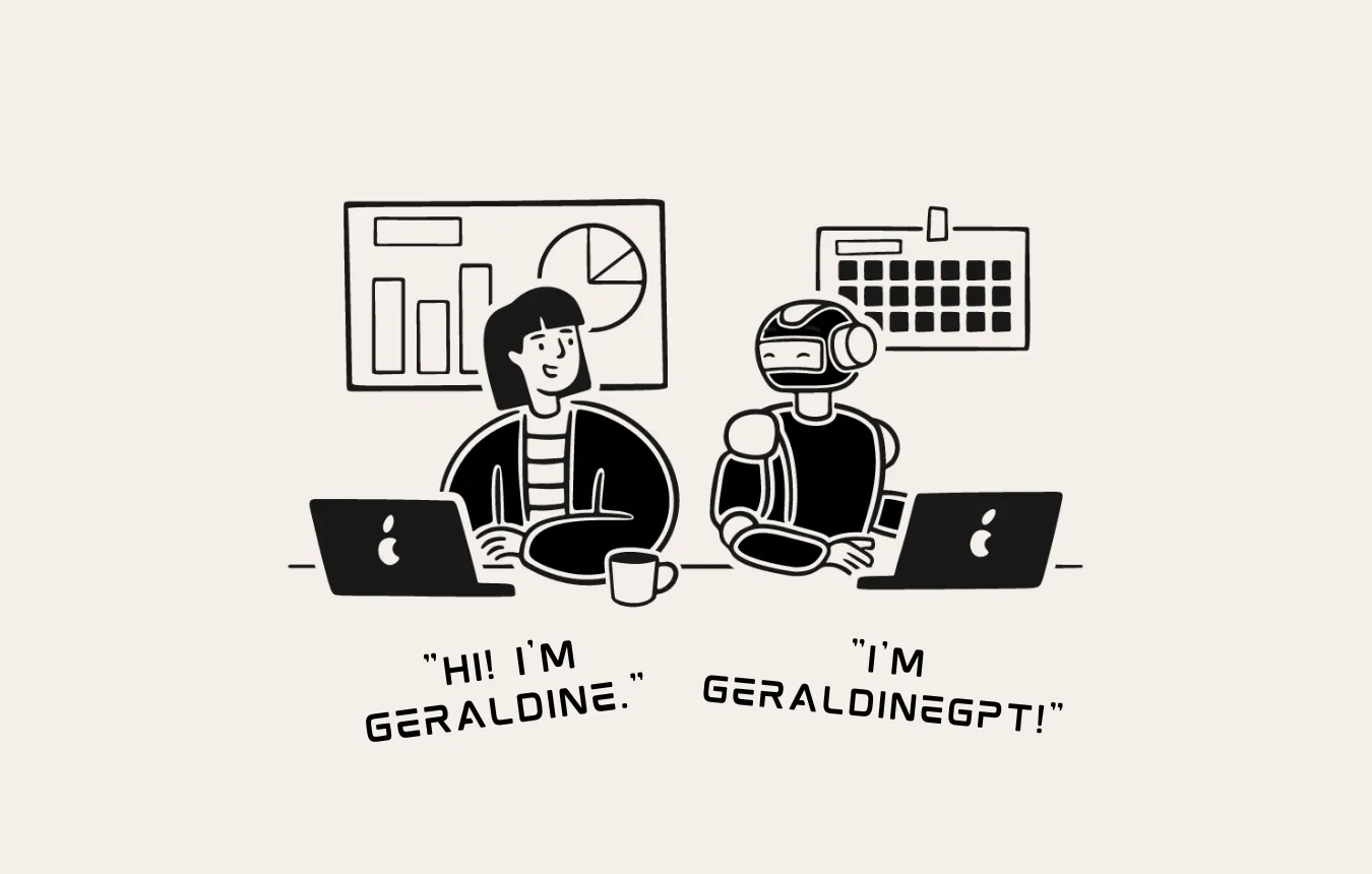 A female worker with a robot coworker in an office